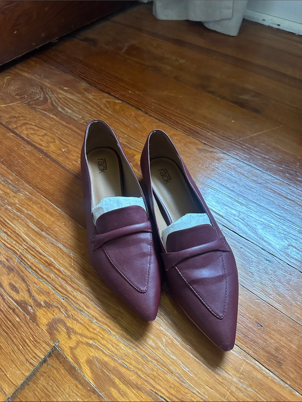 Burgundy Plum Pointed-Toe Loafers for
